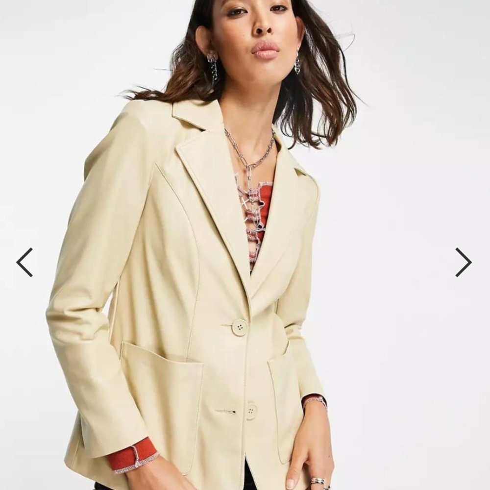 Faux Leather Beige Blazer